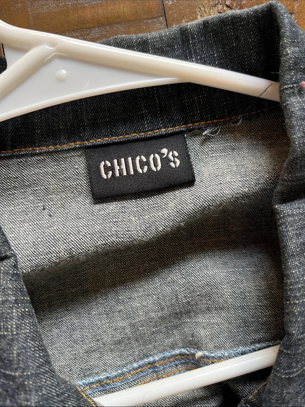 Embroidered Dark Denim Jacket with Multicolor Accents